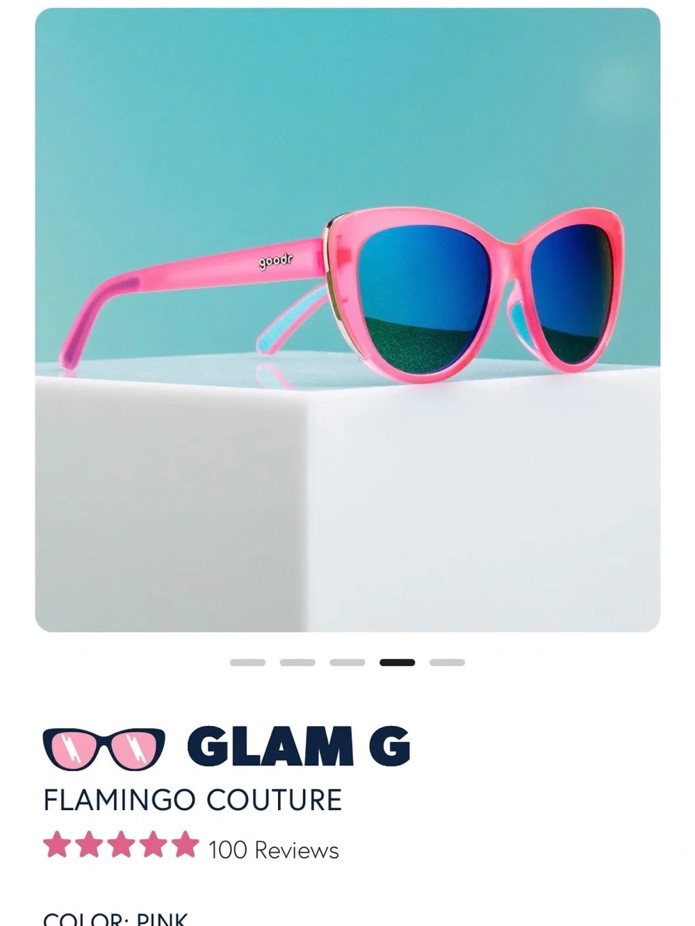 GLAM G Flamingo Couture Pink Frame Sunglasses with Blue Mirrored Lenses